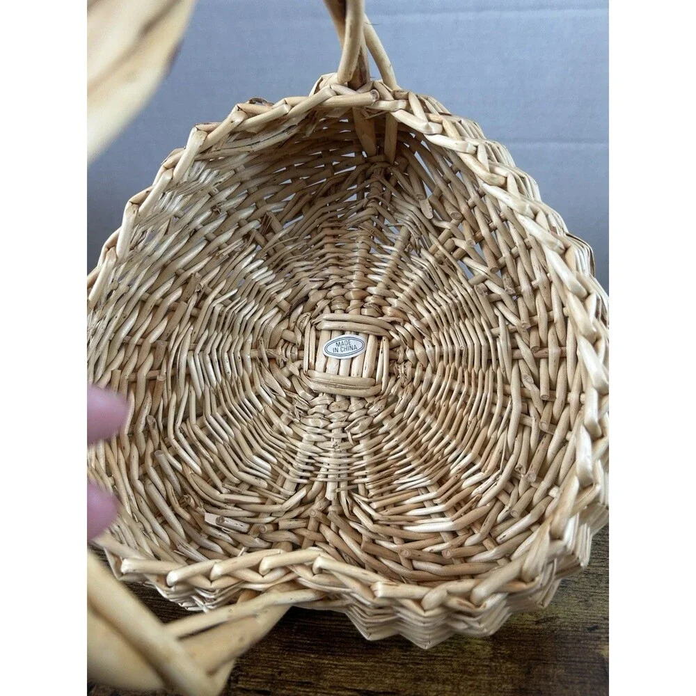 Vintage Wicker Gathering Basket Twisted Handle Rustic Farmhouse Decor Cottage
